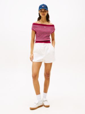 white claire regular high rise denim shorts for women tommy jeans