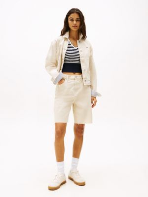 bermuda décontracté taille haute beige pour femmes tommy jeans