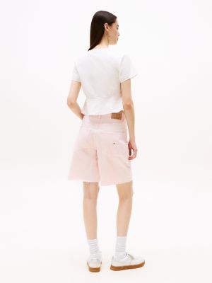 pink relaxed high rise bermuda shorts for women tommy jeans