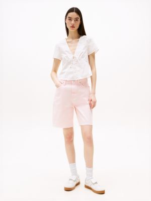 pink relaxed high rise bermuda shorts for women tommy jeans