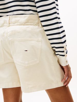 beige relaxed high rise short met paperbag-taille voor dames - tommy jeans