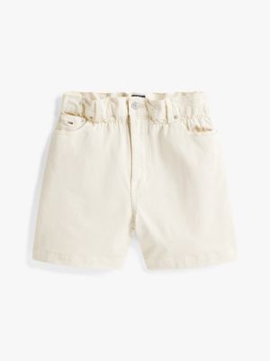 beige relaxed high rise short met paperbag-taille voor dames - tommy jeans