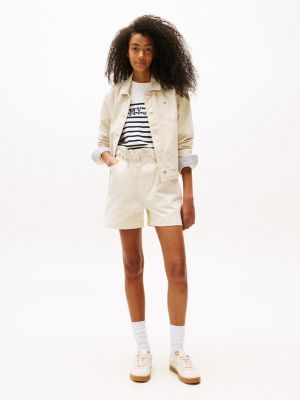 short décontracté taille haute froncée beige pour femmes tommy jeans