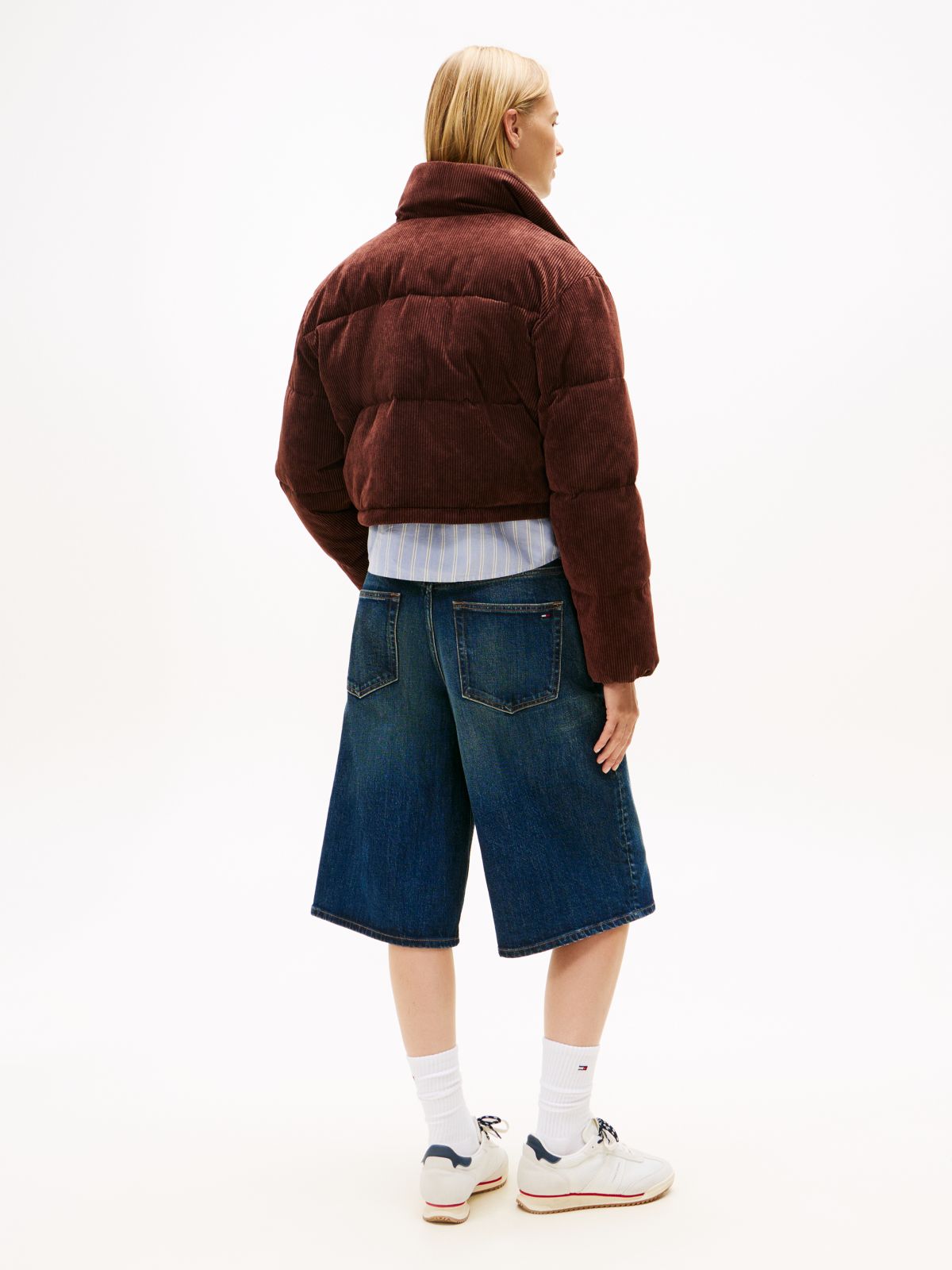 Logo Embroidery Relaxed Corduroy Puffer Jacket — Brown