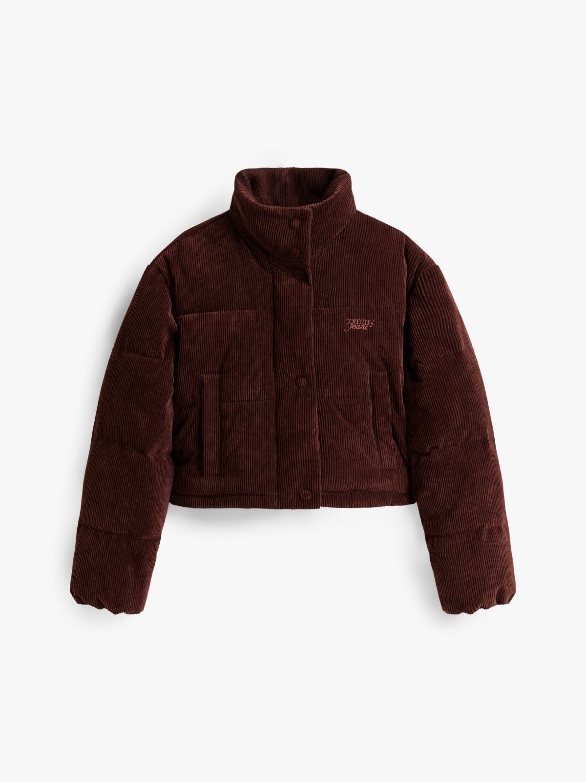 Logo Embroidery Relaxed Corduroy Puffer Jacket — Brown