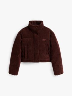 Logo Embroidery Relaxed Corduroy Puffer Jacket — Brown 6