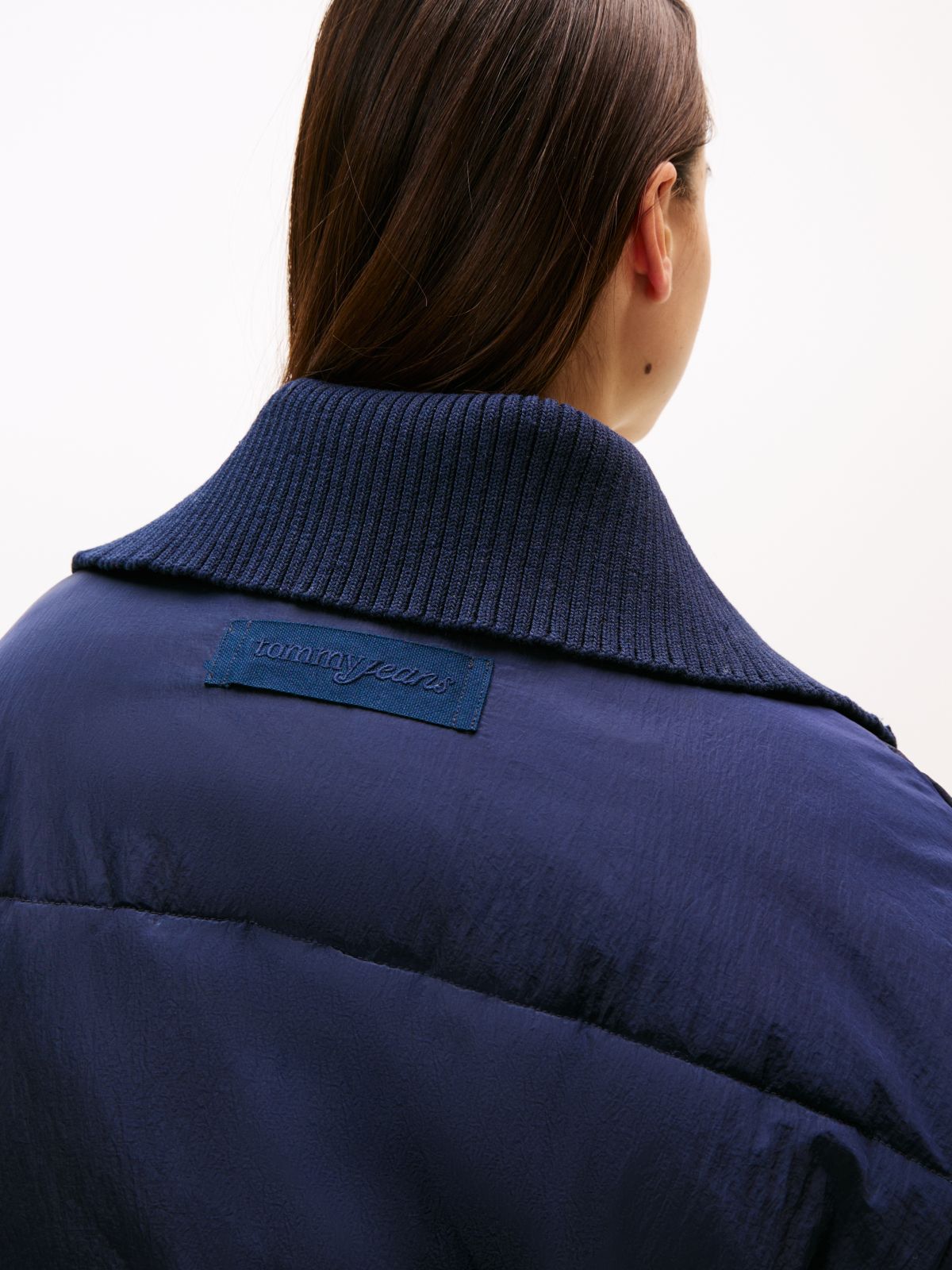 Corduroy Relaxed Cropped Puffer Jacket — Blue
