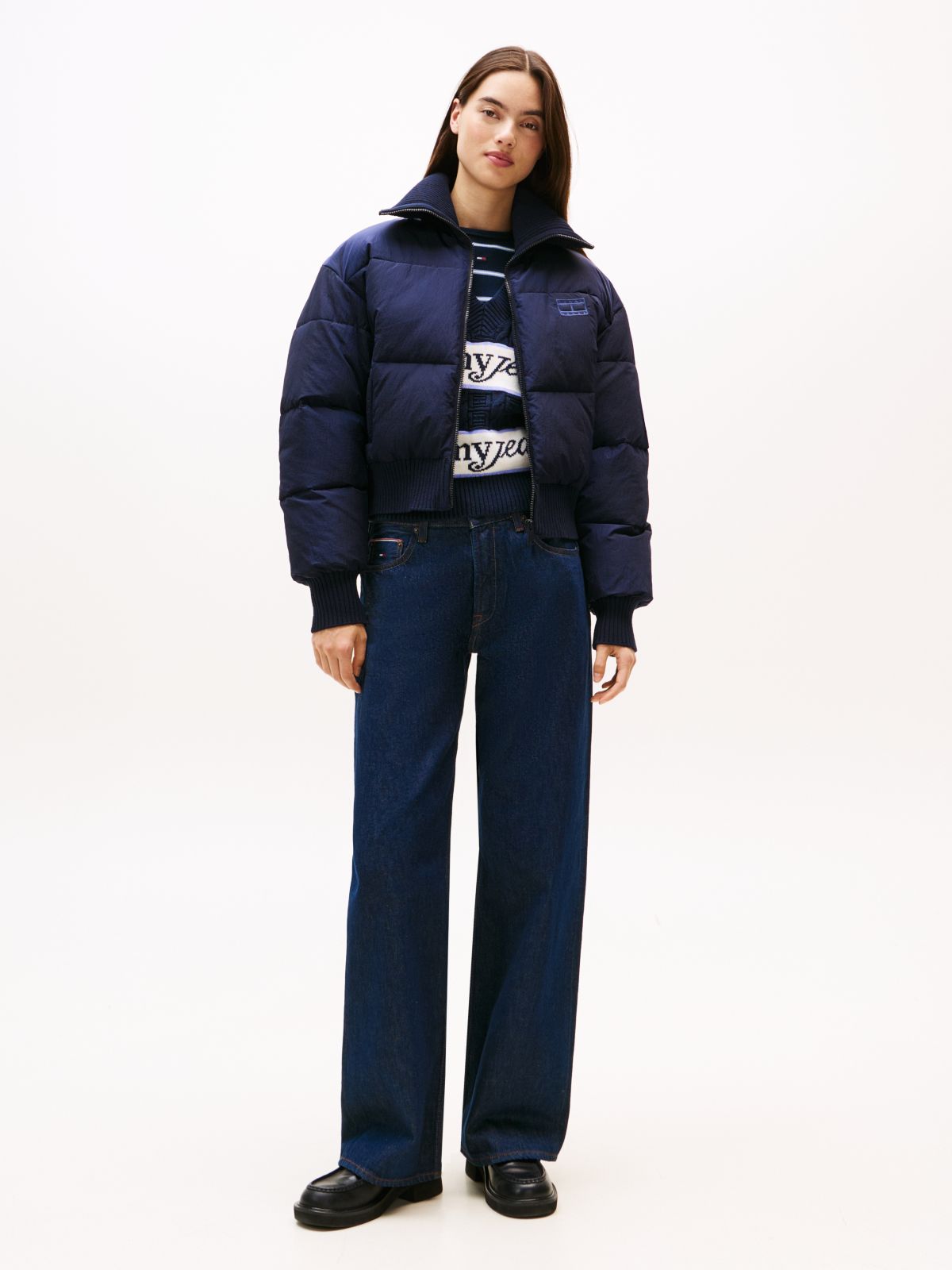 Corduroy Relaxed Cropped Puffer Jacket — Blue
