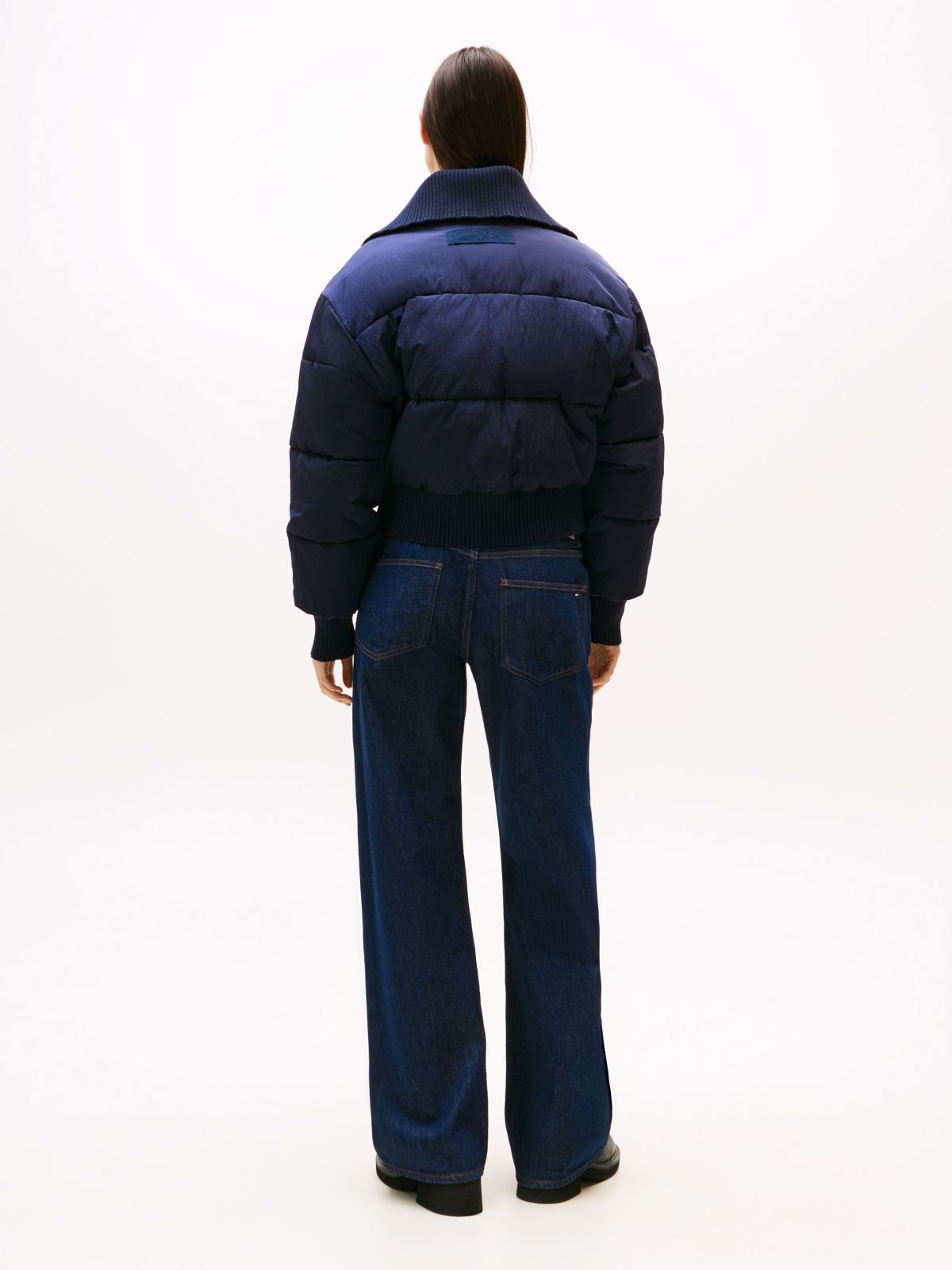 Corduroy Relaxed Cropped Puffer Jacket — Blue