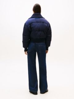 Corduroy Relaxed Cropped Puffer Jacket — Blue 4