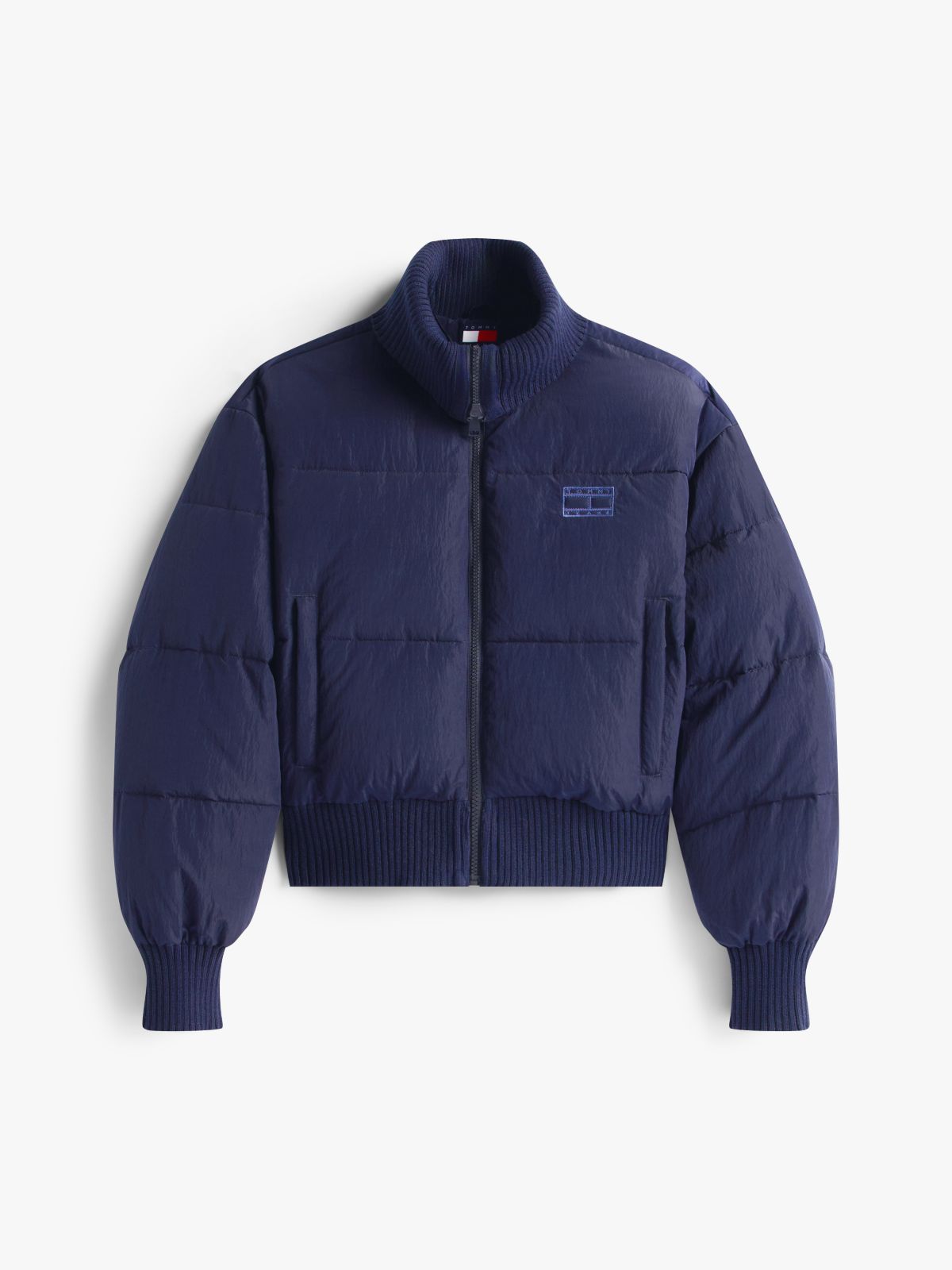 Corduroy Relaxed Cropped Puffer Jacket — Blue