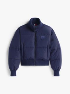 Corduroy Relaxed Cropped Puffer Jacket — Blue 5