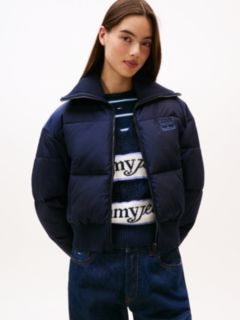 Corduroy Relaxed Cropped Puffer Jacket — Blue 1