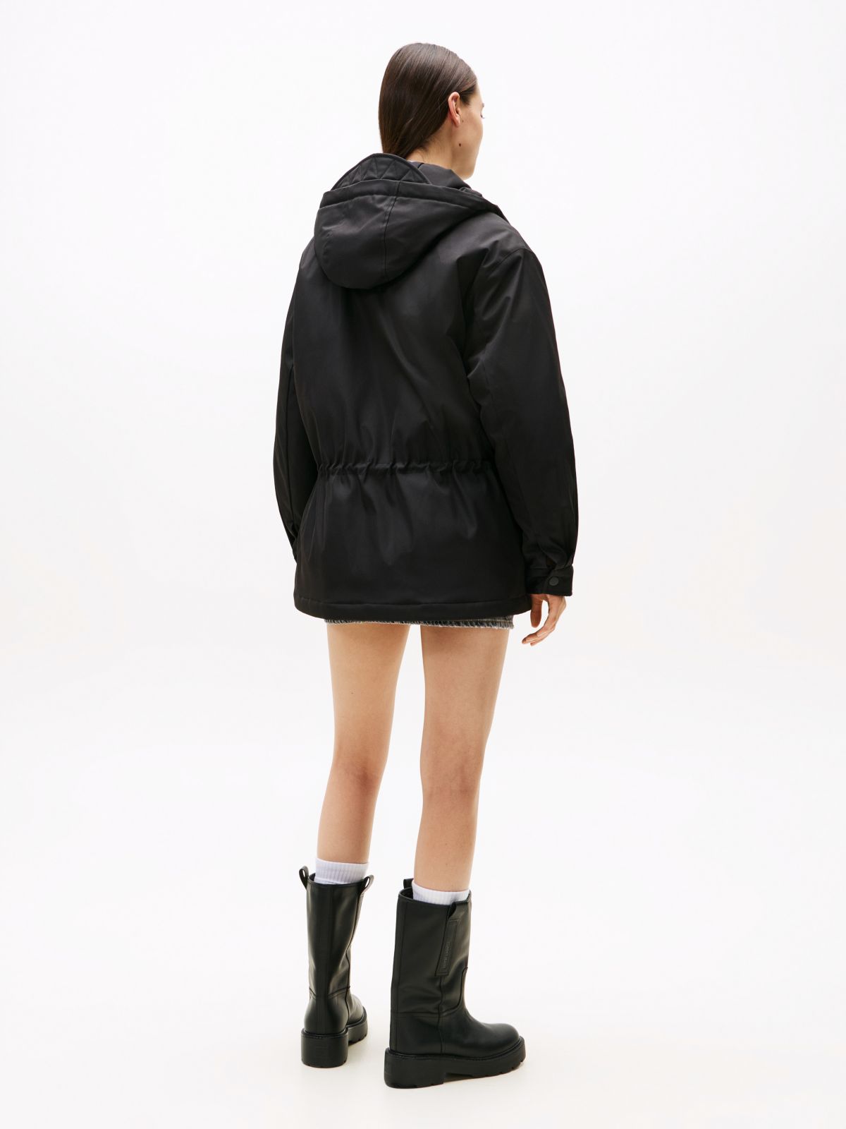 Tommy Badge Relaxed Hooded Parka — Black
