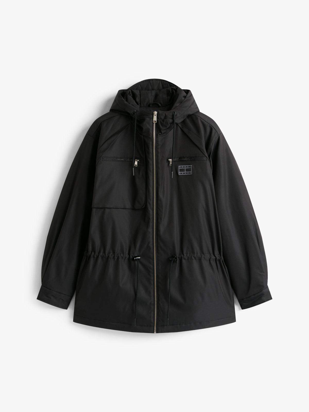 Tommy Badge Relaxed Hooded Parka — Black