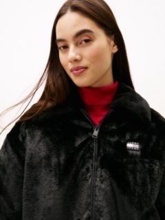 Tommy Badge Faux Fur Bomber Jacket — Black 2