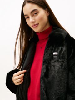 Tommy Badge Faux Fur Bomber Jacket — Black 4