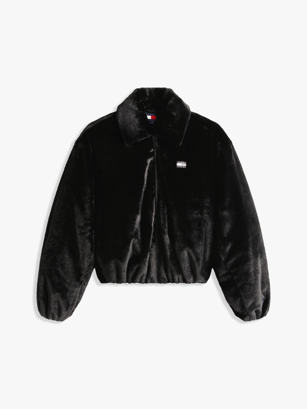 Tommy Badge Faux Fur Bomber Jacket — Black