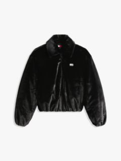 Tommy Badge Faux Fur Bomber Jacket — Black 6