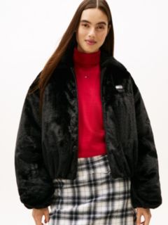 Tommy Badge Faux Fur Bomber Jacket — Black 1