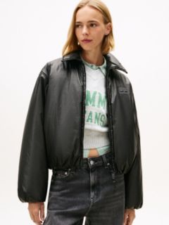 Shiny Relaxed Padded Bomber Jacket — Black 1