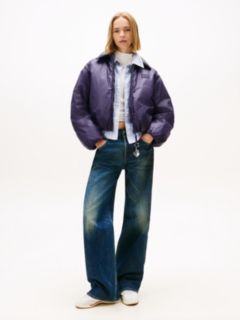 Shiny Relaxed Padded Bomber Jacket — Purple 3