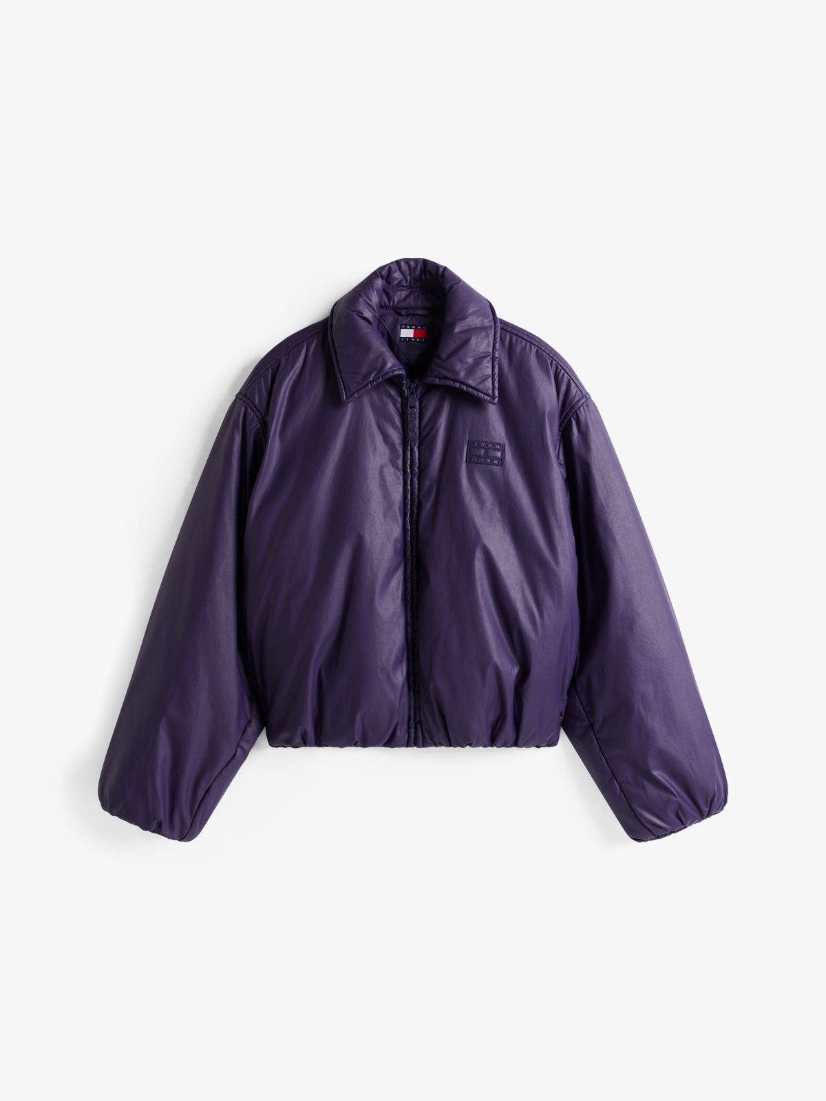 Shiny Relaxed Padded Bomber Jacket — Purple