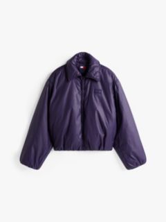 Shiny Relaxed Padded Bomber Jacket — Purple 5