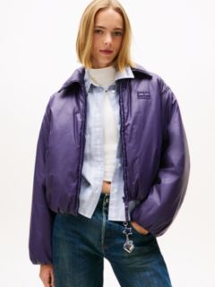 Shiny Relaxed Padded Bomber Jacket — Purple 1