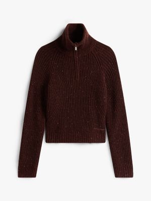 braun pullover mit wolle und kurzem reißverschluss für damen - tommy jeans