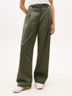 Twill Wide Leg Chinos — Green 2