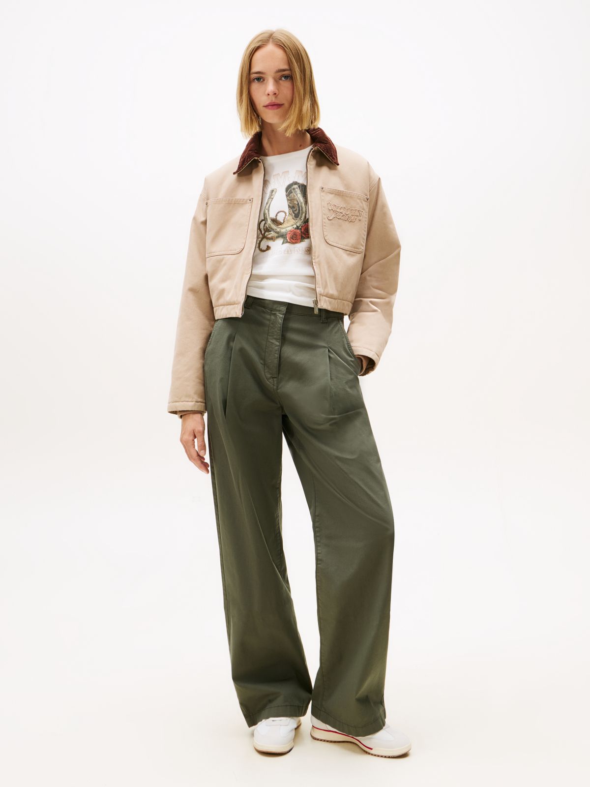 Twill Wide Leg Chinos — Green