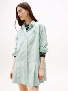 Logo Embroidery Relaxed Mini Shirt Dress — Green 2