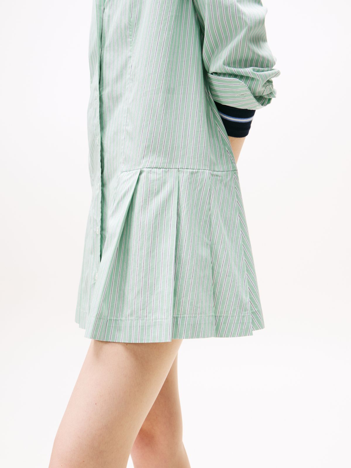 Logo Embroidery Relaxed Mini Shirt Dress — Green