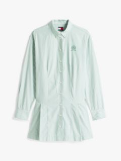 Logo Embroidery Relaxed Mini Shirt Dress — Green 5