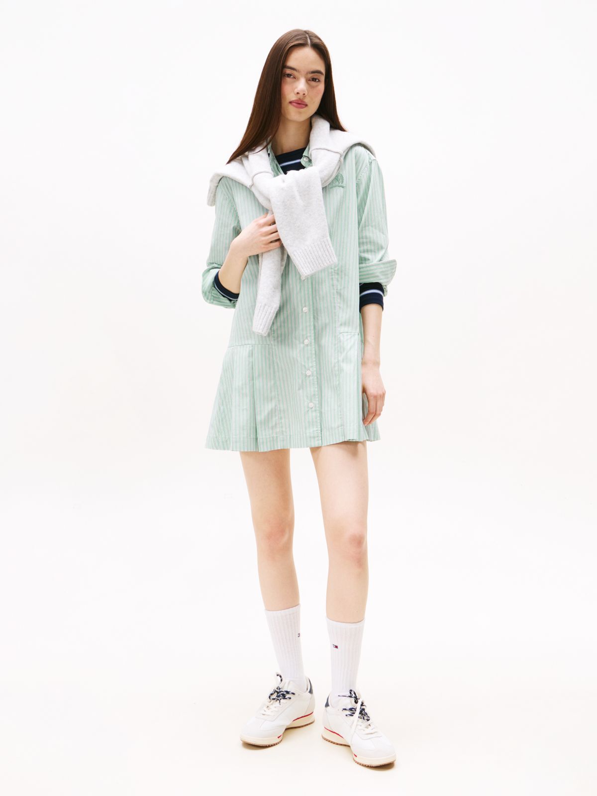 Logo Embroidery Relaxed Mini Shirt Dress — Green