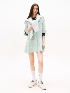 Logo Embroidery Relaxed Mini Shirt Dress — Green 1
