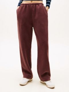 Logo Embroidery Wide Leg Washed Joggers — Brown 2