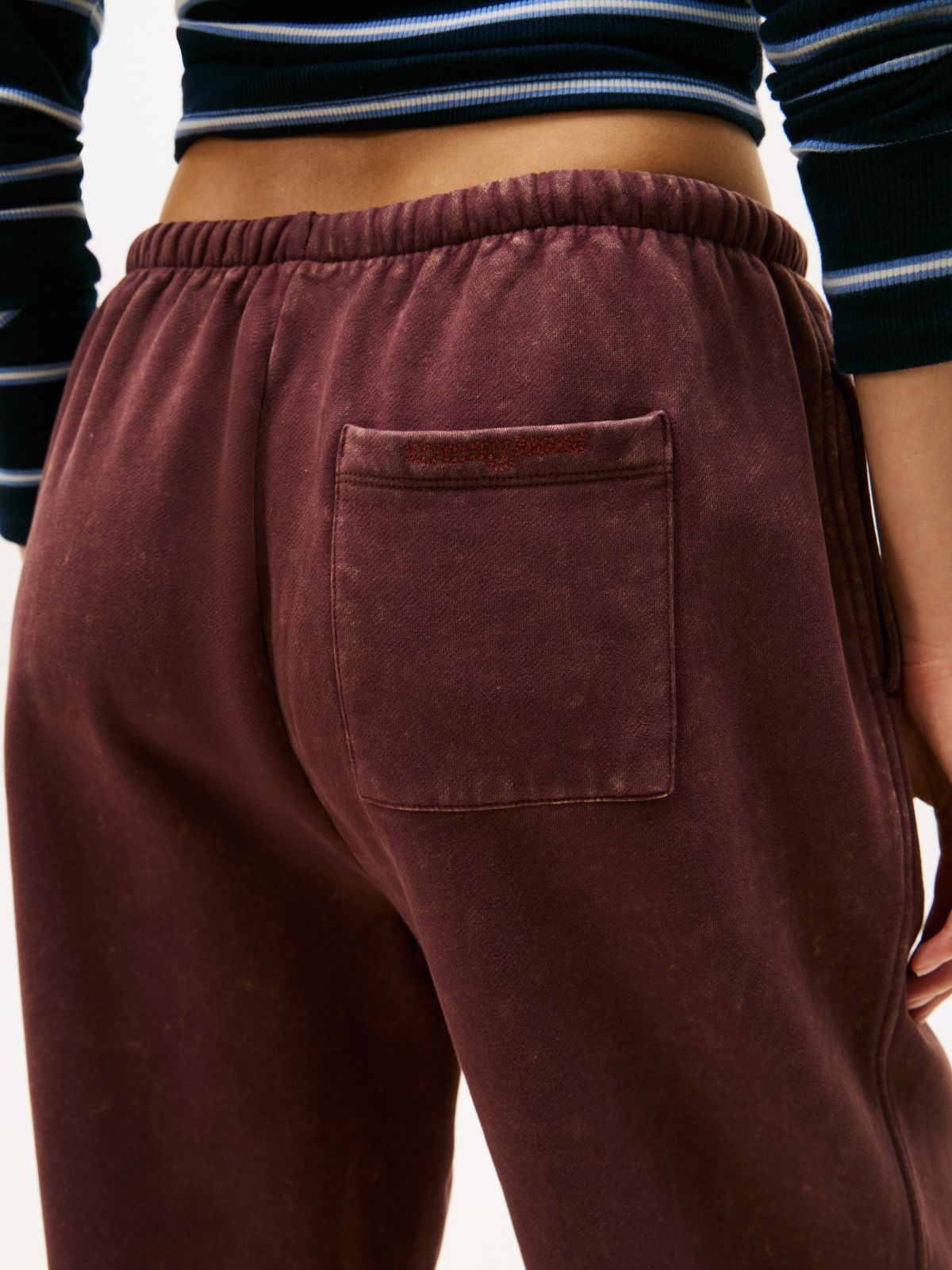 Logo Embroidery Wide Leg Washed Joggers — Brown