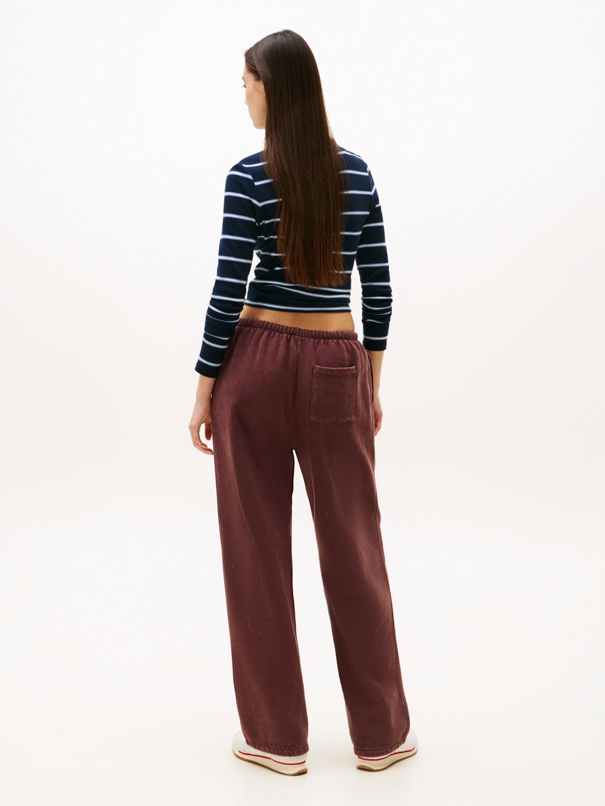 Logo Embroidery Wide Leg Washed Joggers — Brown