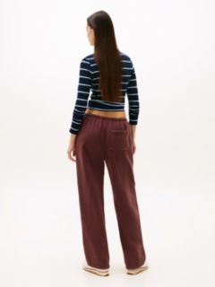 Logo Embroidery Wide Leg Washed Joggers — Brown 4
