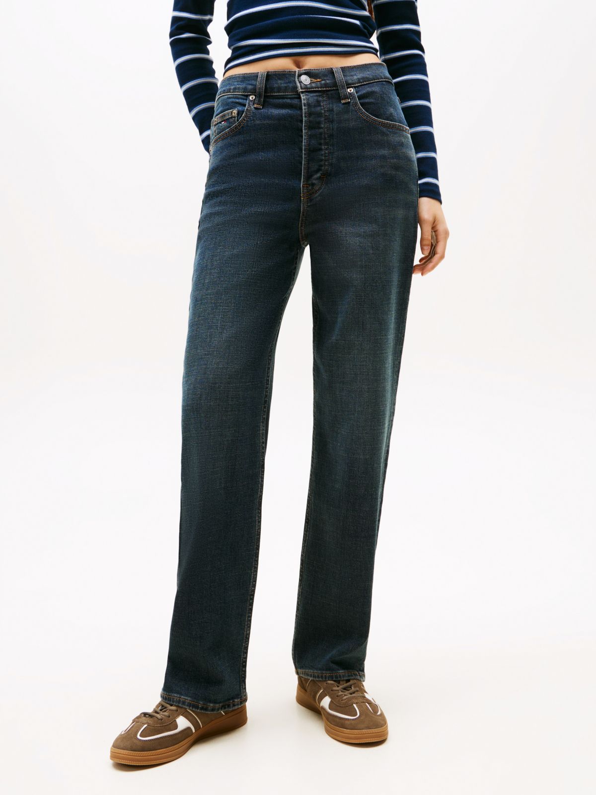 High Rise Slim Straight Jeans — Blue