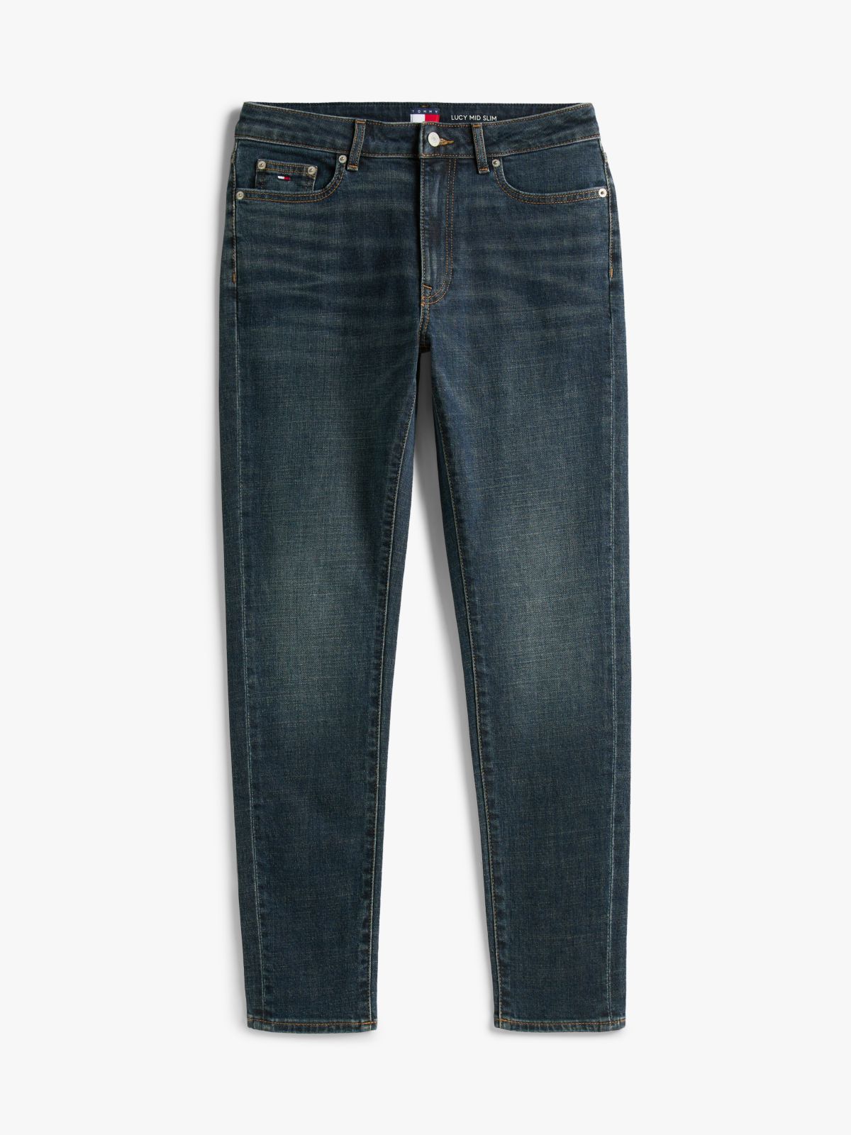 Mid Rise Slim Faded Jeans — Blue