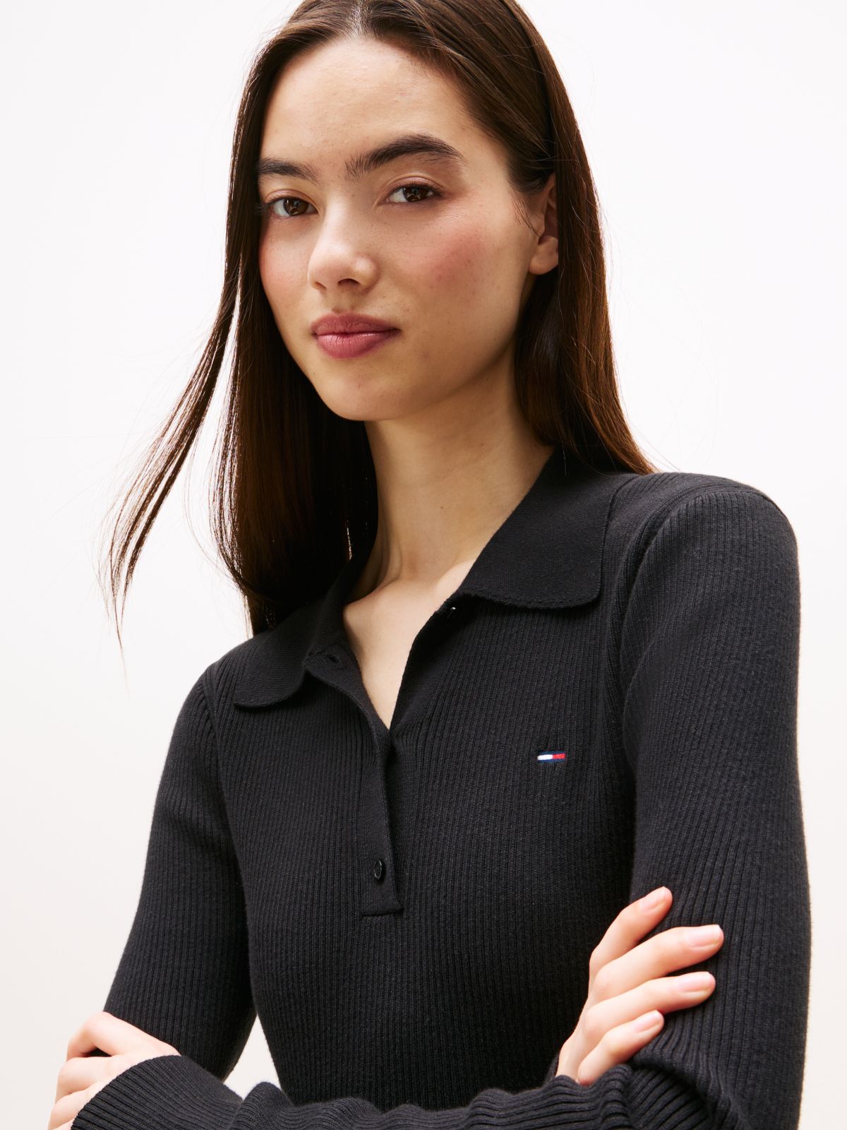 Long Sleeve Slim Polo Jumper — Black