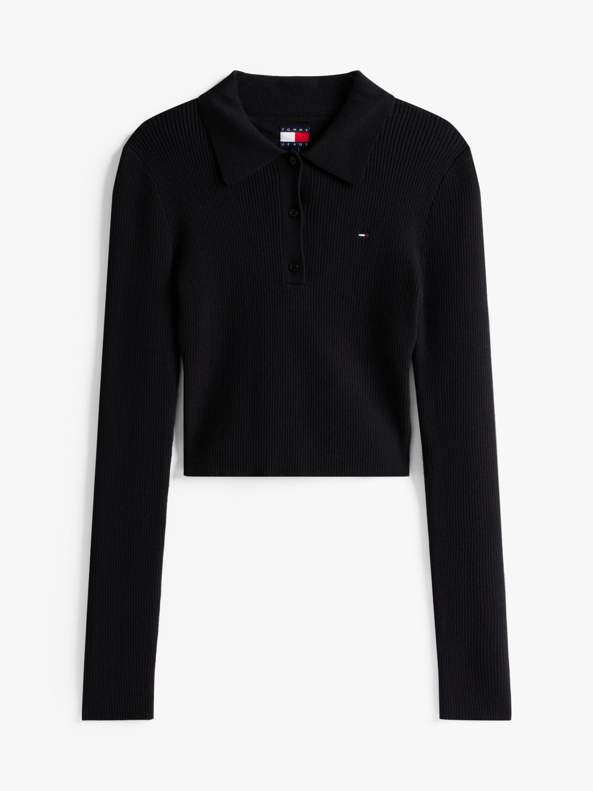 Long Sleeve Slim Polo Jumper — Black
