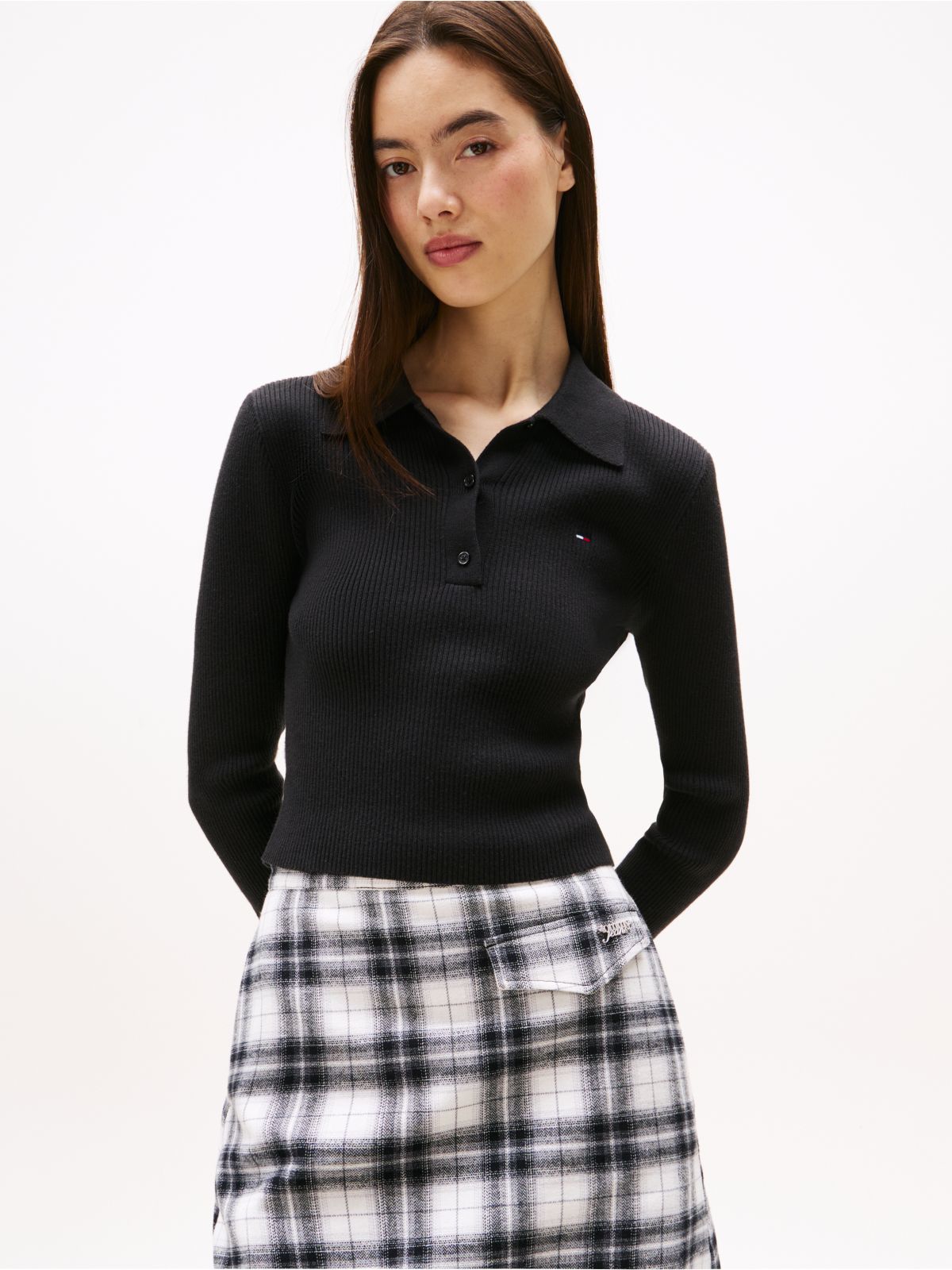 Long Sleeve Slim Polo Jumper — Black
