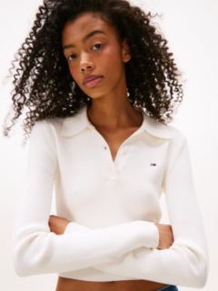 Long Sleeve Slim Polo Jumper — White 2