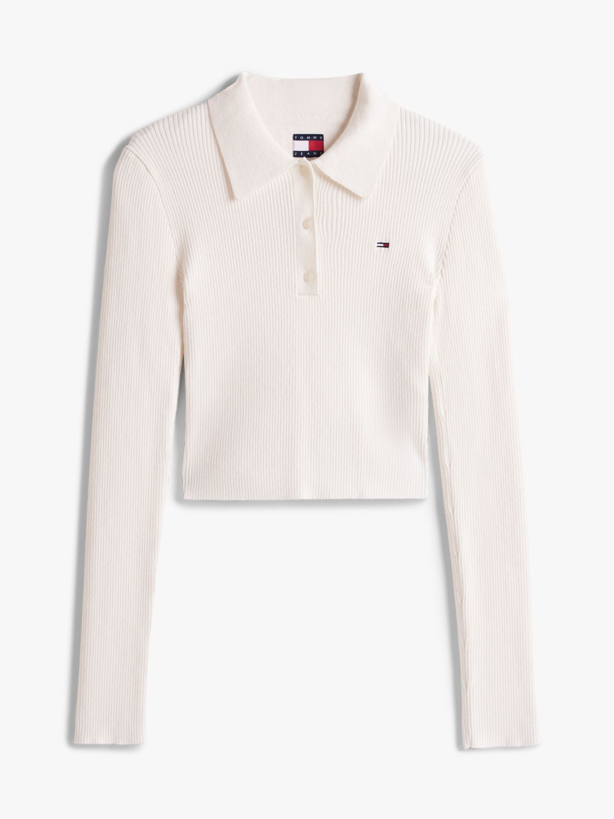 Long Sleeve Slim Polo Jumper — White