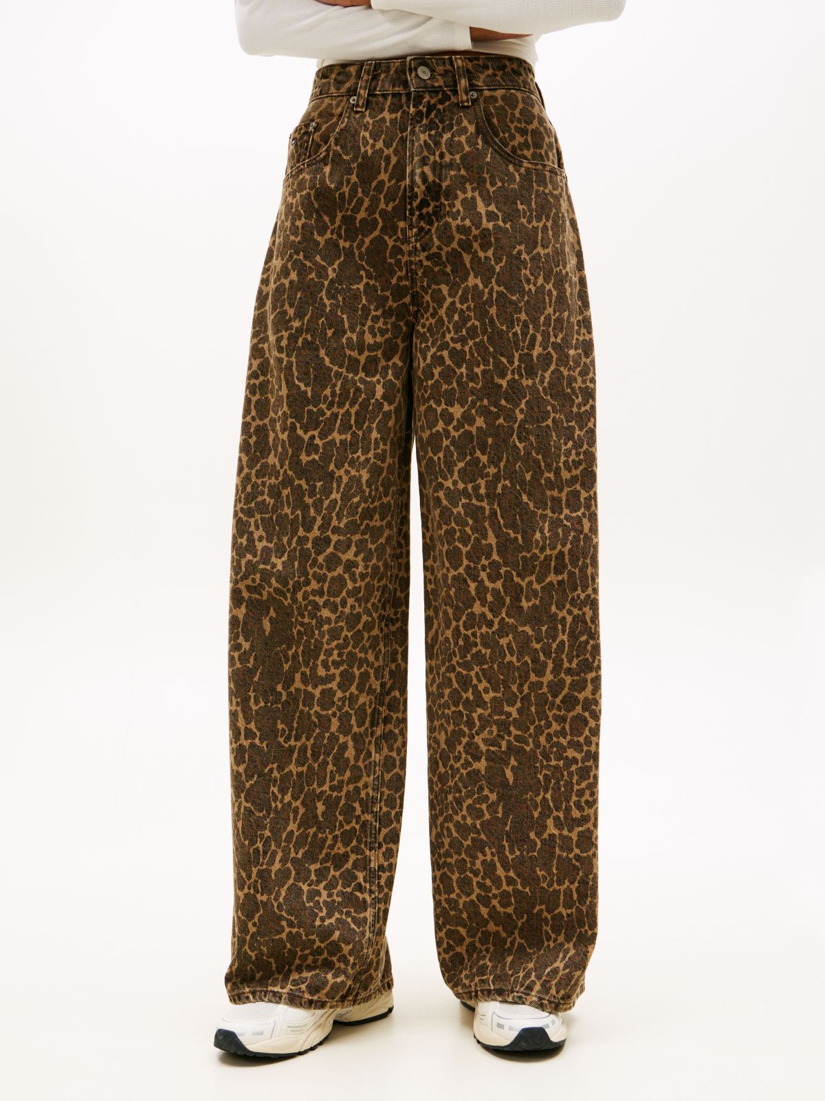 Leopard Print Loose Wide Leg Jeans — Multi