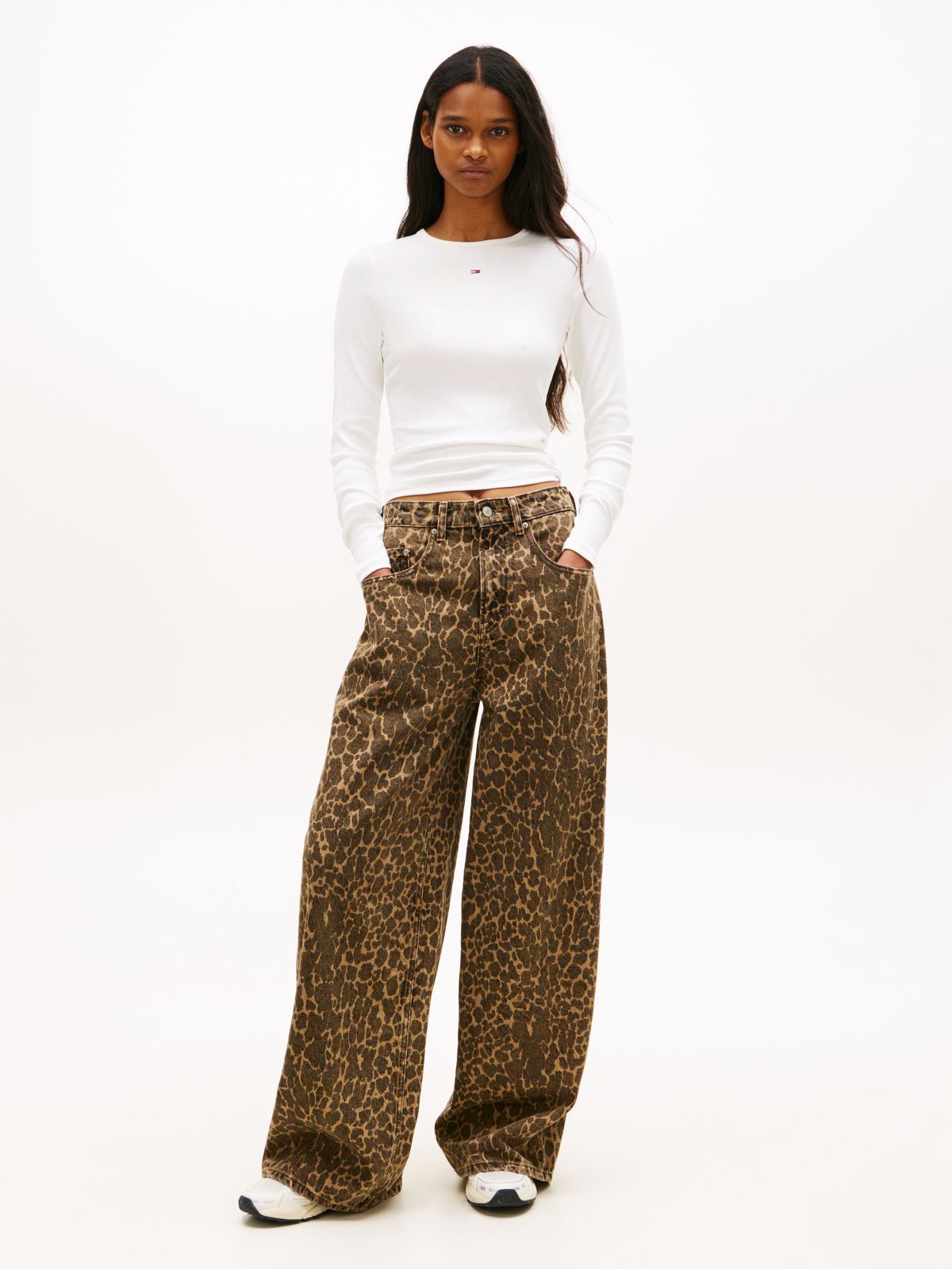 Leopard Print Loose Wide Leg Jeans — Multi